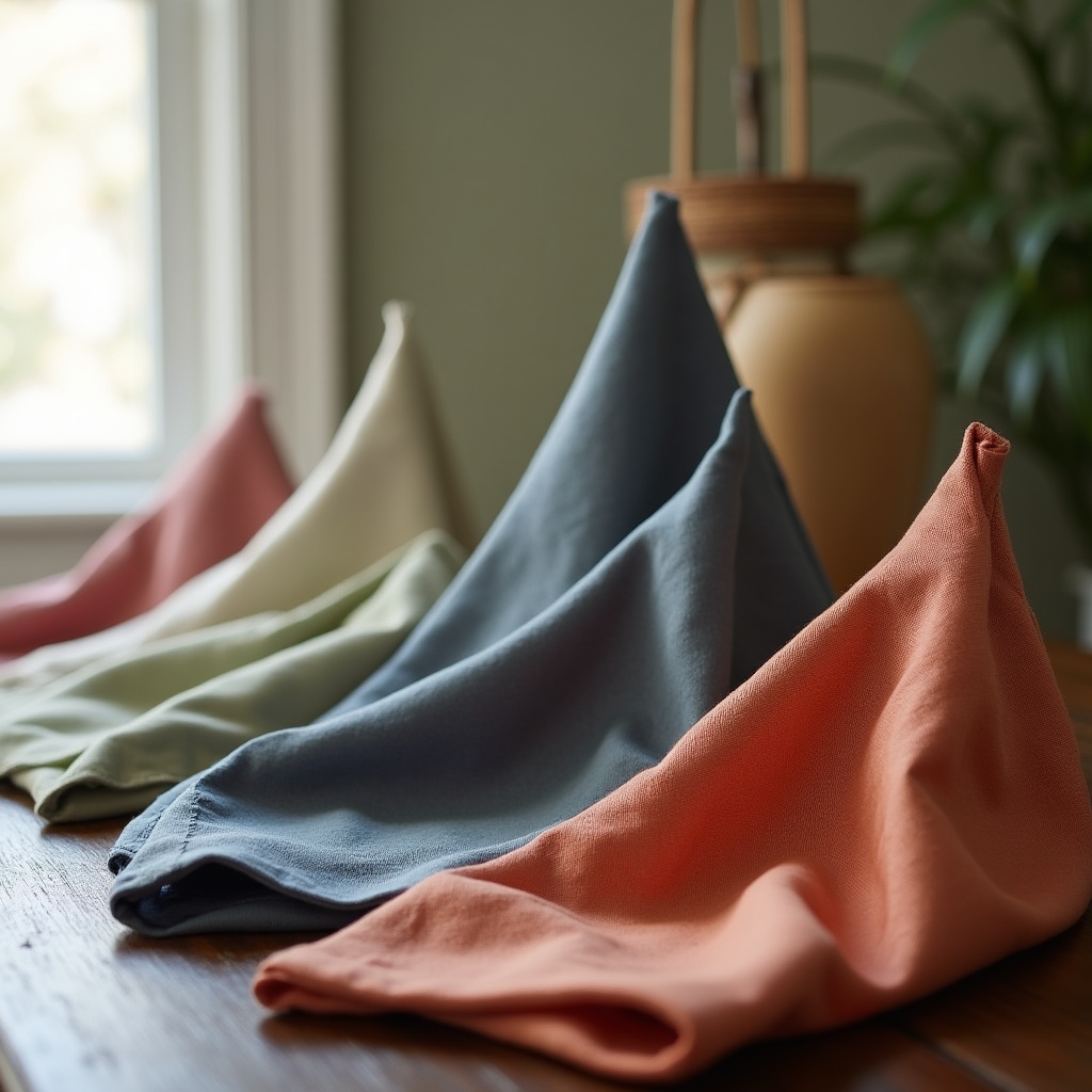 Verschiedene Serviettenfaltungen aus Stoff in eleganten Farben